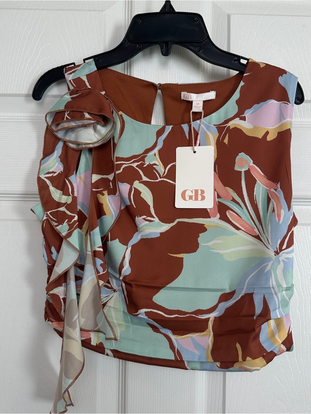 Gianni Bini Rust Multi Floral Ruffle Crop Top